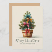 Colorful Bows Rustic Christmas Tree  シーズンカード (正面/裏面)