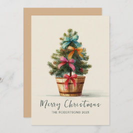 Colorful Bows Rustic Christmas Tree  シーズンカード