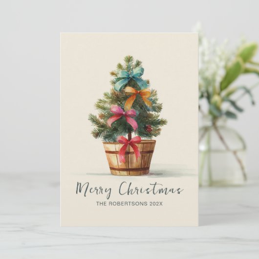 Colorful Bows Rustic Christmas Tree  シーズンカード (スタンド正面)
