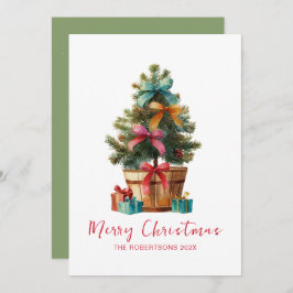 Colorful Bows Rustic Christmas Tree Card シーズンカード