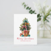 Colorful Bows Rustic Christmas Tree Postcard シーズンポストカード (スタンド正面)