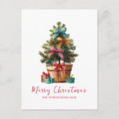 Colorful Bows Rustic Christmas Tree Postcard シーズンポストカード (正面)