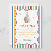 Colorful Boy 1st Birthday Photo サンキューカード (正面)
