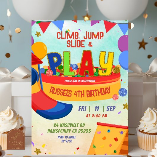 Colorful Boy Indoor Playground Birthday Invitation 招待状