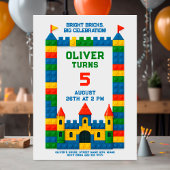 Colorful brick birthday party with playful castle  招待状