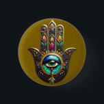 Colorful Brown Gold Hamsa Rainbow Color Third Eye 缶バッジ<br><div class="desc">You are viewing The Lee Hiller Photography Art and Designs Collection of Home and Office Decor,  Apparel,  Gifts and Collectibles. The Designs include Lee Hiller Photography and Mixed Media Digital Art Collection http://LeeHiller.com</div>