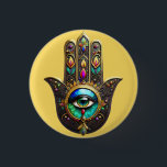 Colorful Brown Gold Hamsa Rainbow Color Third Eye 缶バッジ<br><div class="desc">You are viewing The Lee Hiller Photography Art and Designs Collection of Home and Office Decor,  Apparel,  Gifts and Collectibles. The Designs include Lee Hiller Photography and Mixed Media Digital Art Collection http://LeeHiller.com</div>