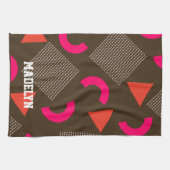 Colorful Brown Orange Geometric Personalized Name  キッチンタオル (横)