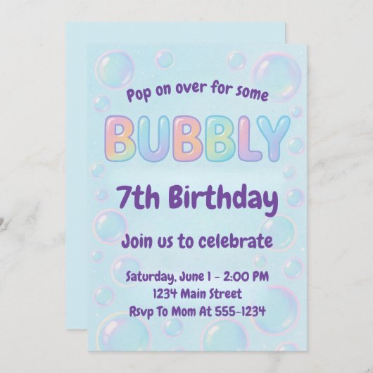 Colorful Bubble Birthday 招待状 (正面/裏面)