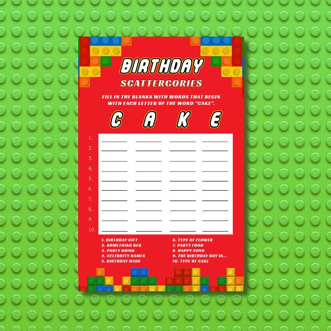 Colorful Builder Birthday Scattergories Game (クリエイターアップロード済み)