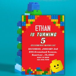 Colorful Building Blocks Birthday Kids Party 招待状