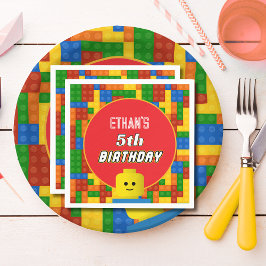 Colorful Building Blocks Birthday Napkins for Kids スタンダードカクテルナプキン