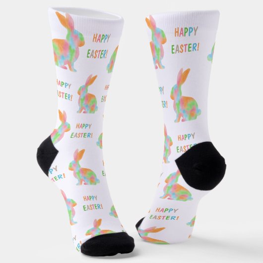 Colorful Bunnies Pattern With Happy Easter Text ソックス (傾斜あり)