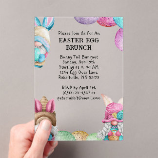 Colorful Bunny Gnomes & Eggs Easter Brunch アクリル招待状