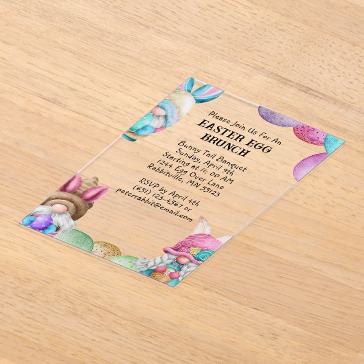 Colorful Bunny Gnomes & Eggs Easter Brunch アクリル招待状 (レイダウン)