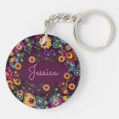 Colorful Busy Floral Pattern Purple Personalised キーホルダー (裏面)