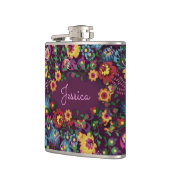 Colorful Busy Floral Pattern Purple Personalised フラスク (左)