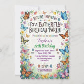 Colorful Butterflies 12th Birthday Party 招待状 (正面)