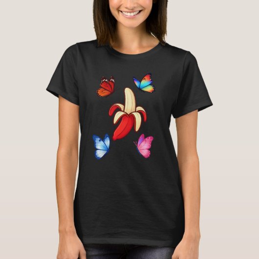 Colorful Butterflies and Banana Illustration Tシャツ (正面)