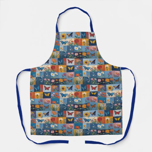 Colorful Butterflies And Wildflowers Patchwork エプロン (正面)