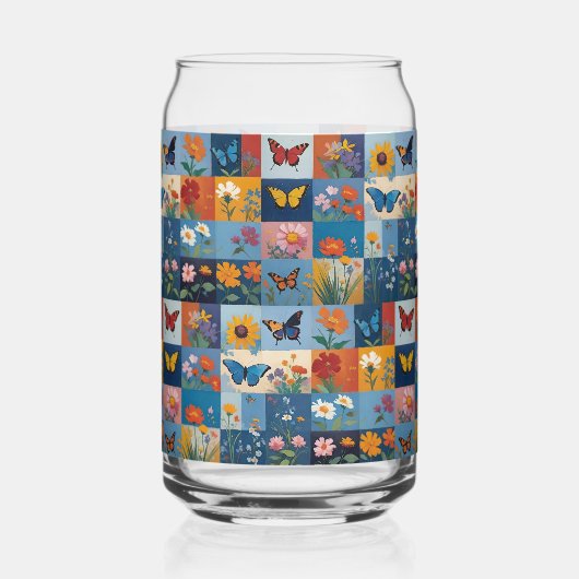 Colorful Butterflies And Wildflowers Patchwork ガラス缶 (裏面)