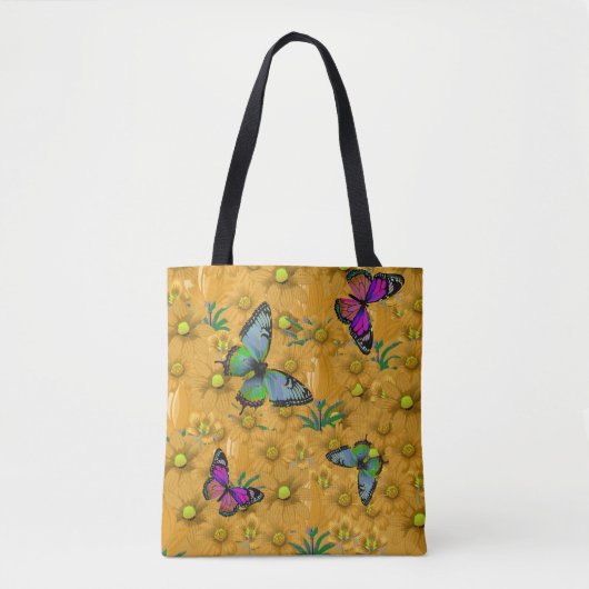 "Colorful Butterflies" Customizable Monogram  トートバッグ (正面)
