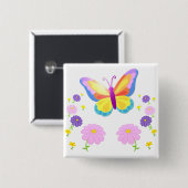 Colorful Butterfly and Flowers Button Badge 缶バッジ (正面&裏面)