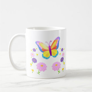 Colorful Butterfly and Flowers Mug コーヒーマグカップ