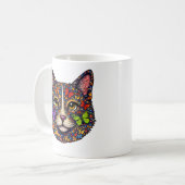 Colorful Butterfly Blooms Cat Portrait Kitty Lover コーヒーマグカップ (正面左)