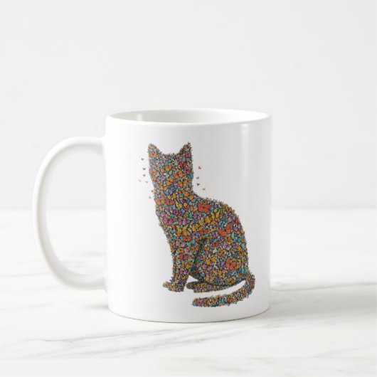 Colorful Butterfly Cat Lover Silhouette Art Whimsy コーヒーマグカップ (左)