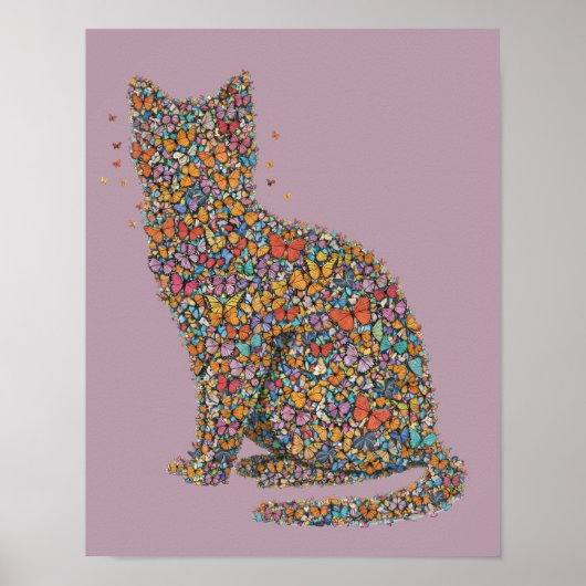 Colorful Butterfly Cat Silhouette Art | Cat Lover ポスター (正面)