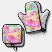 Colorful Butterfly Floral Dream 鍋つかみ&鍋敷きセット (正面/裏面)