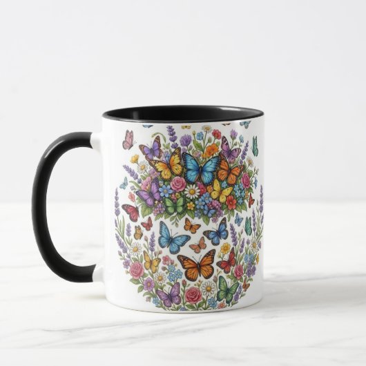 Colorful Butterfly Garden & Wildflower Floral Bouq マグカップ (左)