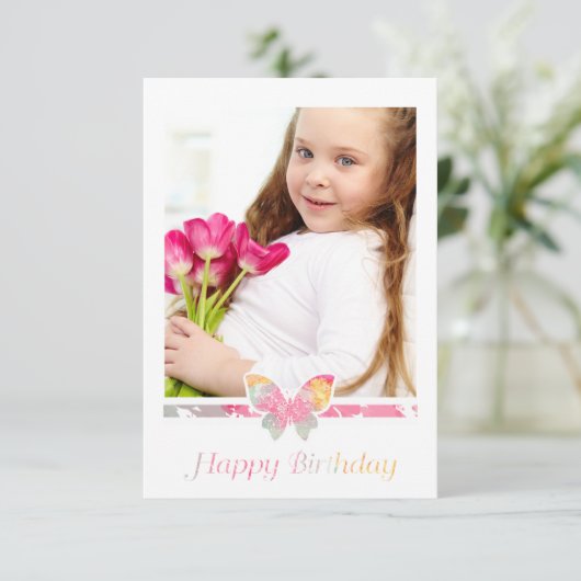 Colorful Butterfly Happy Birthday Quote Script 招待状 (スタンド正面)