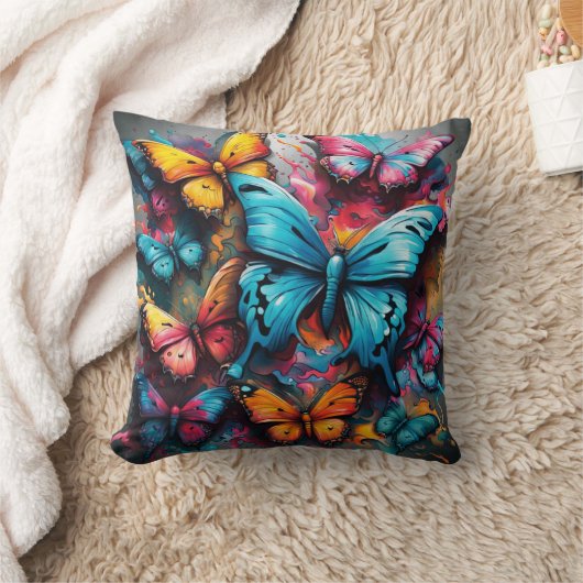 Colorful Butterfly Pillow クッション (ブランケット)