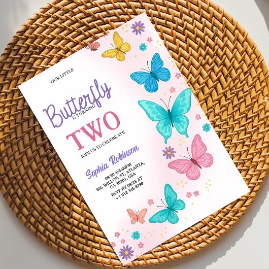 Colorful butterfly-themed birthday invitation 招待状