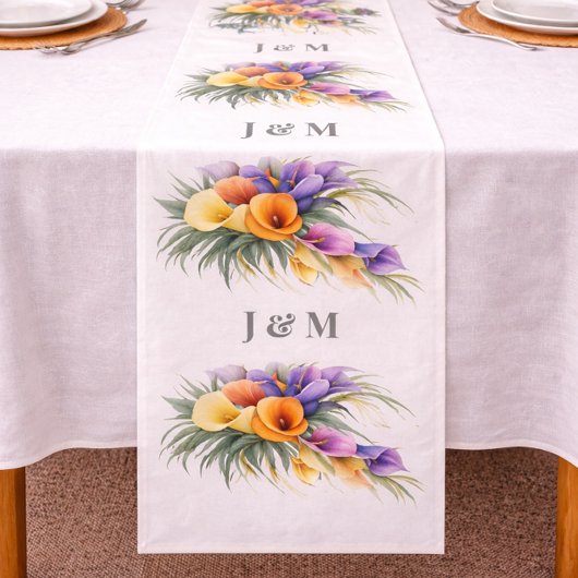 Colorful Calla Lilies Wedding Fabric with Monogram ファブリック