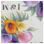 Colorful Calla Lilies Wedding Fabric with Monogram ファブリック (クローズアップ)
