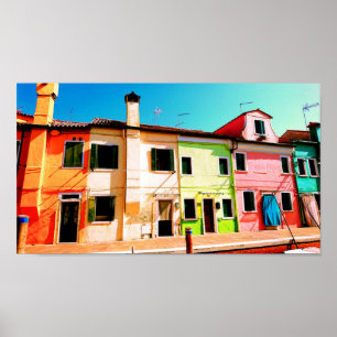 Colorful canal houses in Italy travel photography ポスター