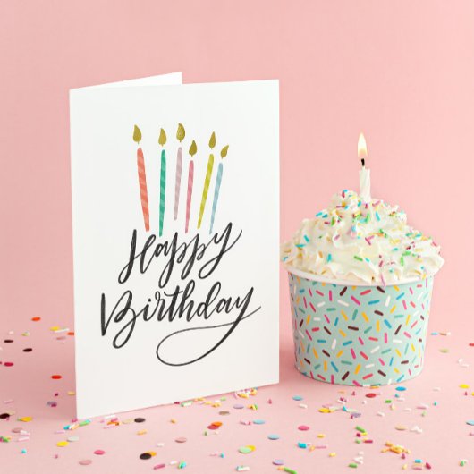 Colorful Candles Lettered Happy Birthday Card カード