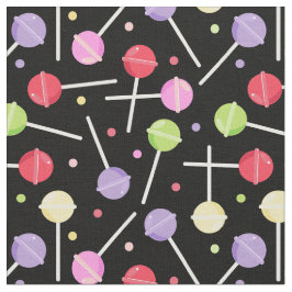 Colorful Candy Lollipops Pattern on Black ファブリック