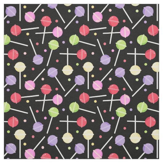 Colorful Candy Lollipops Pattern on Black ファブリック (見本)