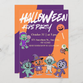 Colorful Candy Monsters Kids Halloween Invite 招待状
