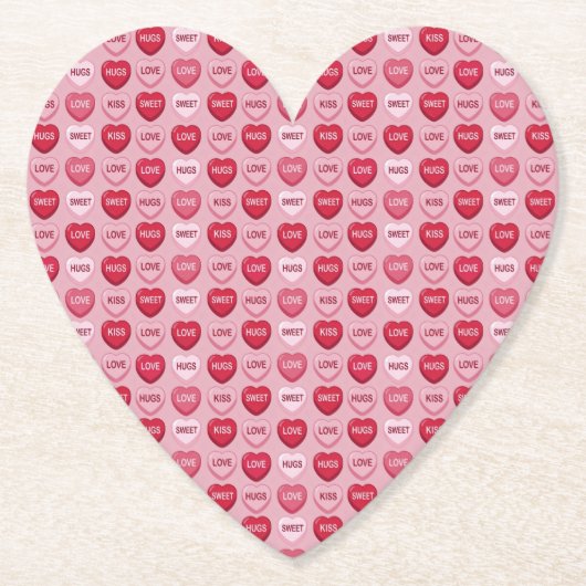 colorful candy Valentine's day heart pattern ペーパーコースター (正面)