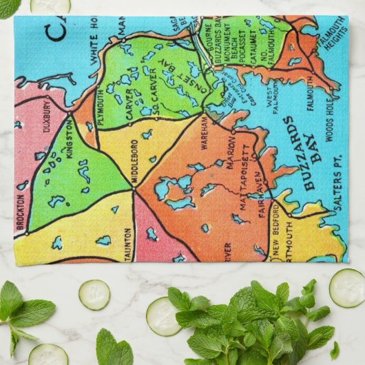 Colorful Cape Cod Map Kitchen Towel キッチンタオル (折り畳み)