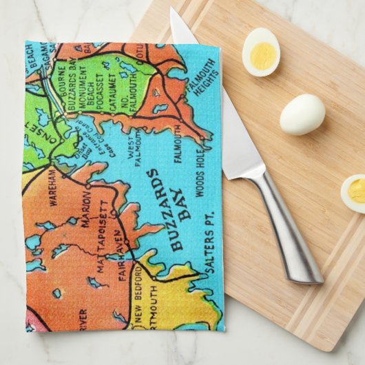 Colorful Cape Cod Map Kitchen Towel キッチンタオル (四つ折り)