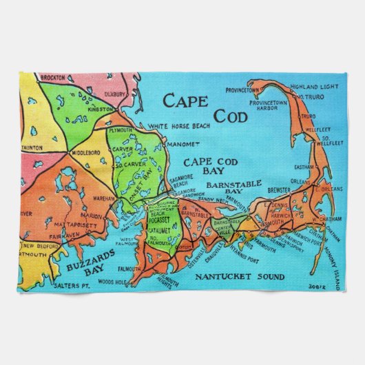 Colorful Cape Cod Map Kitchen Towel キッチンタオル (横)