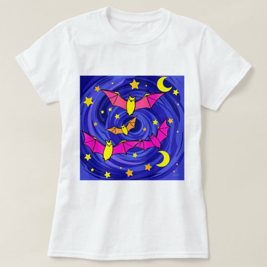 Colorful Cartoon Bat Cute Halloween Starry Night Tシャツ (デザイン正面)