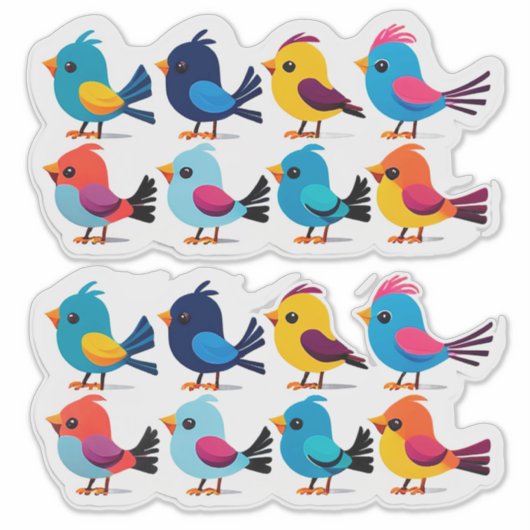 Colorful Cartoon Bird Sticker Set シール (正面)
