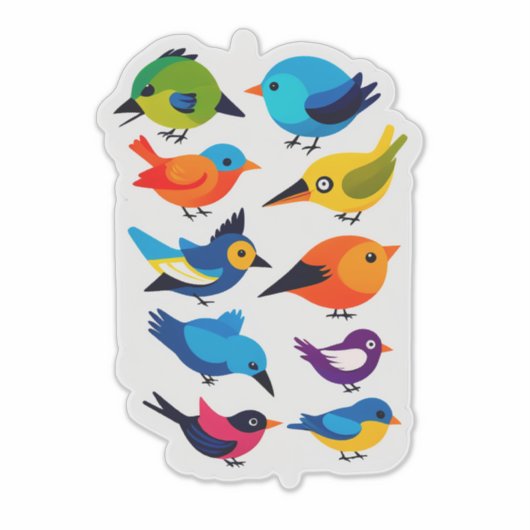 Colorful Cartoon Bird Sticker Set シール (正面)